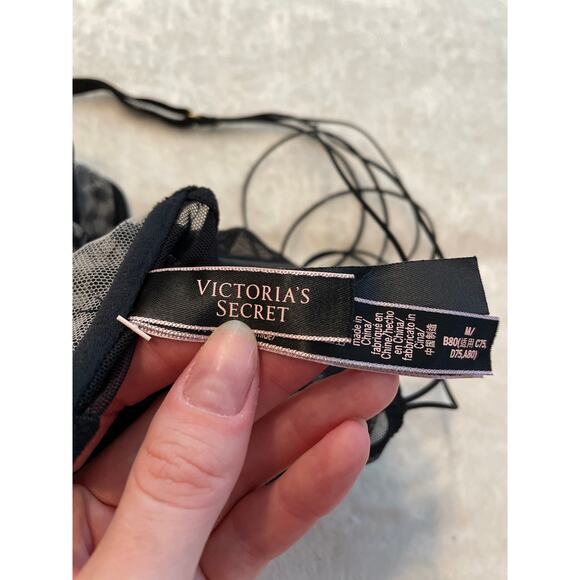 VICTORIA'S SECRET Luxe Starburst Long Line Triangle Bralette Bra M Medium Black - Picture 10 of 14